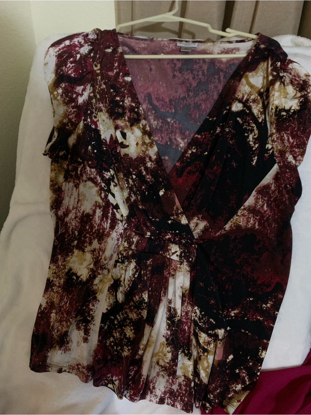 Worthington Burgundy Multi Wrap-Style V-Neck Blouse